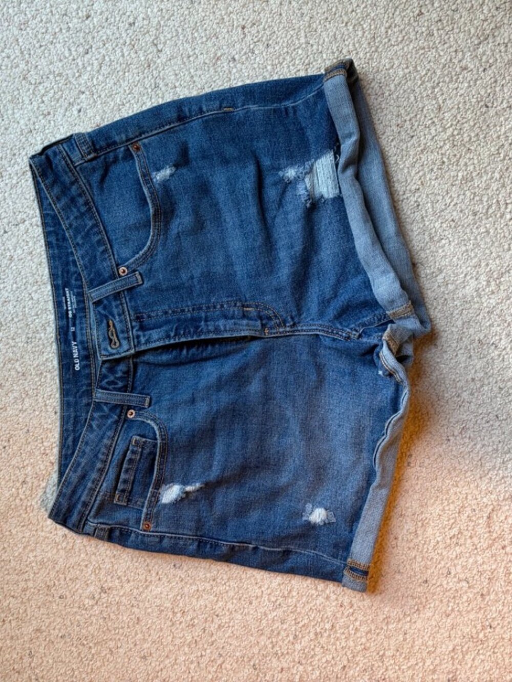 Distressed denim shorts, high rise, straight